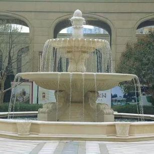 黄山 黄金麻花岗岩异型加工——户外庭院石雕流水喷泉