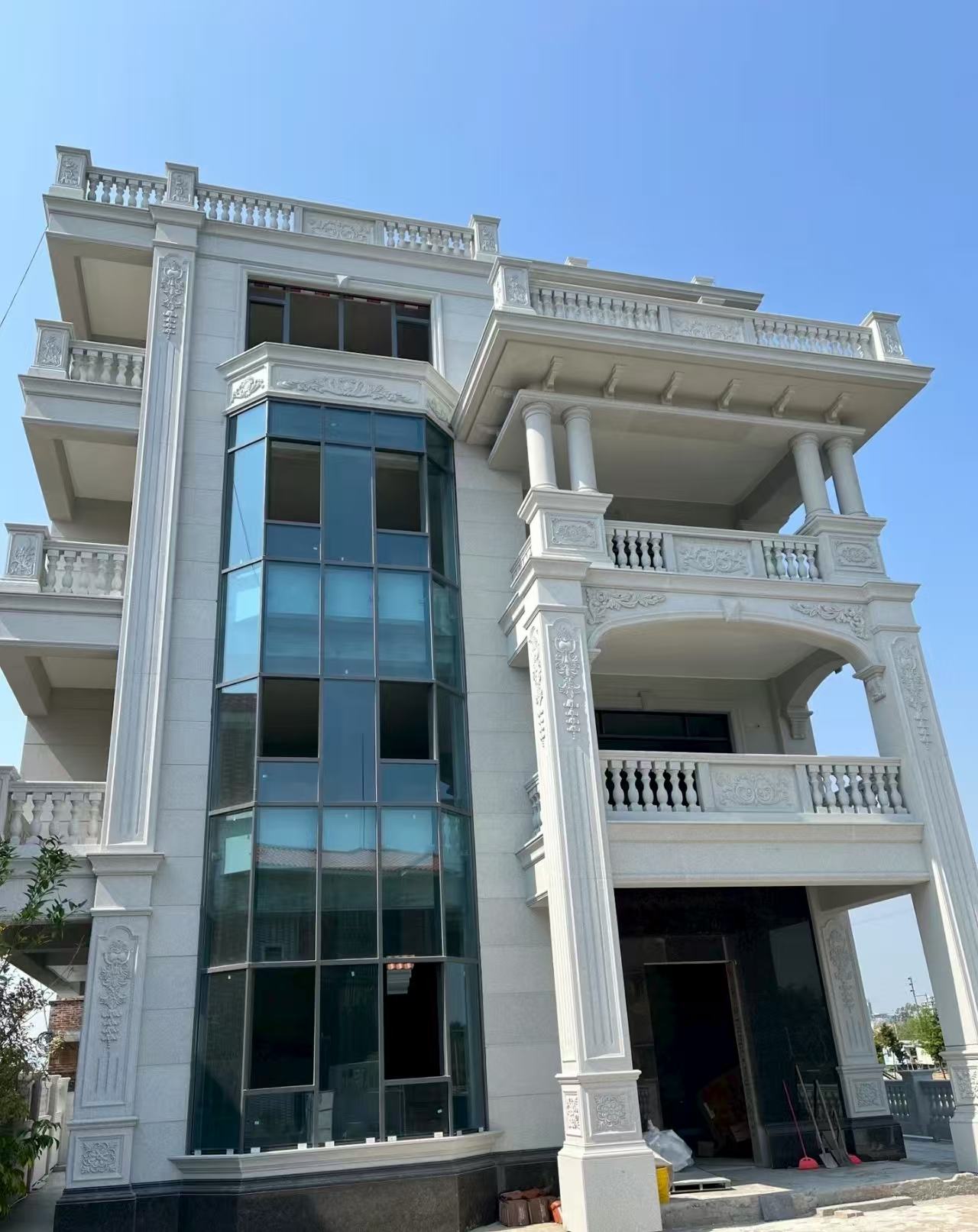 黄山 白麻花岗岩别墅外墙干挂效果展示