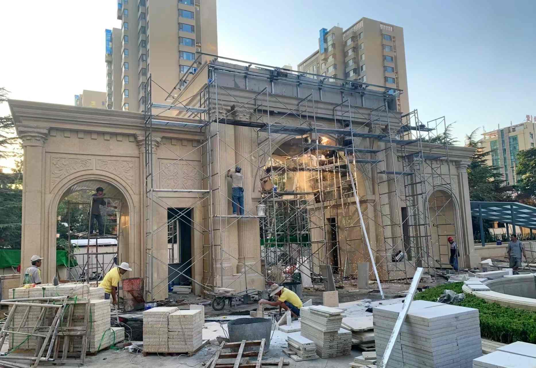 黄山 黄金麻荔枝面花岗岩小区门楼外墙干挂