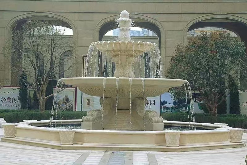 黄山 黄金麻花岗岩异型加工——户外庭院石雕流水喷泉