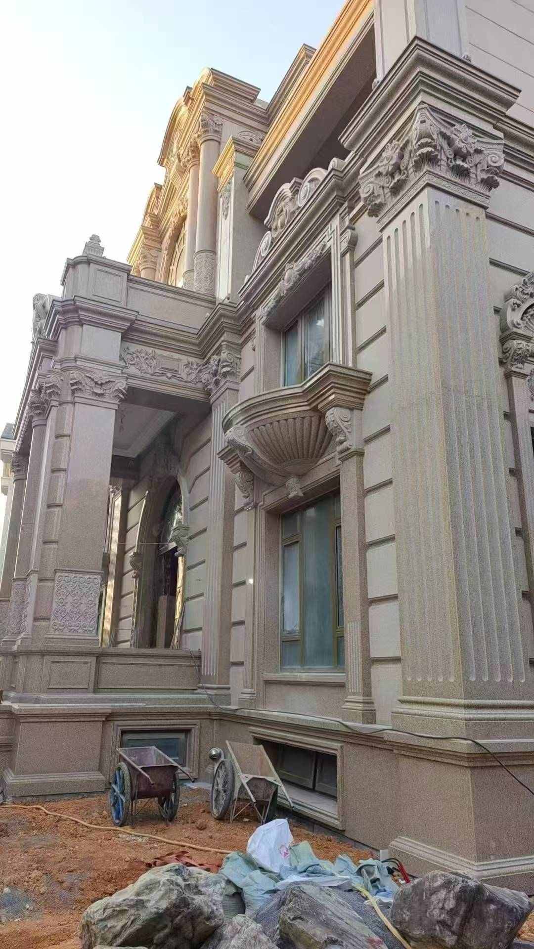 黄山 黄金麻花岗岩光面别墅外墙干挂施工完成