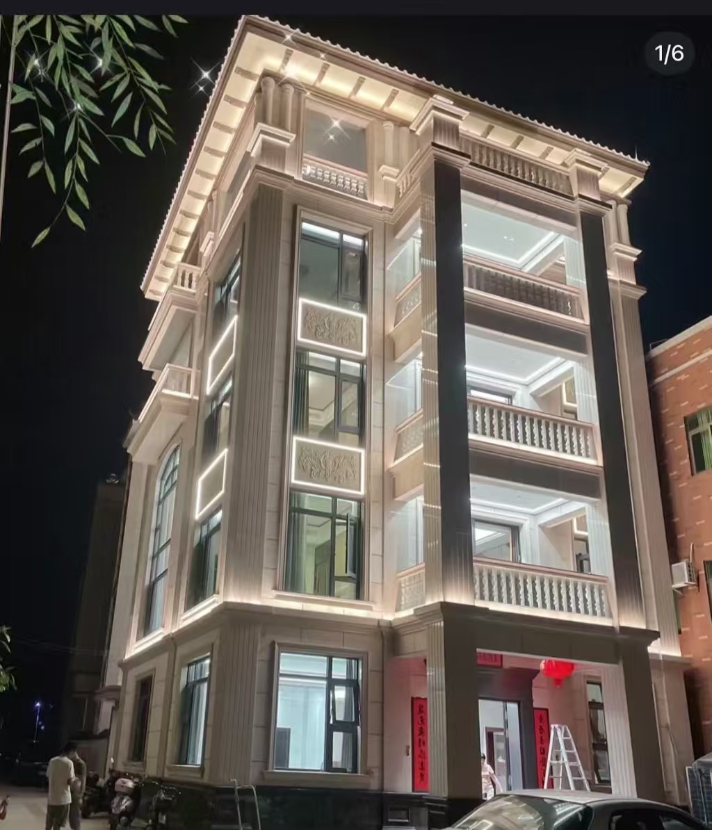 黄山 芝麻白花岗岩别墅外墙夜间效果